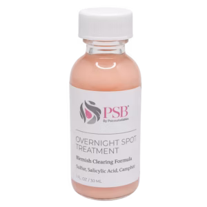 Frasco de tratamiento focalizado nocturno PSB Skincare con azufre y ácido salicílico, 30 mL