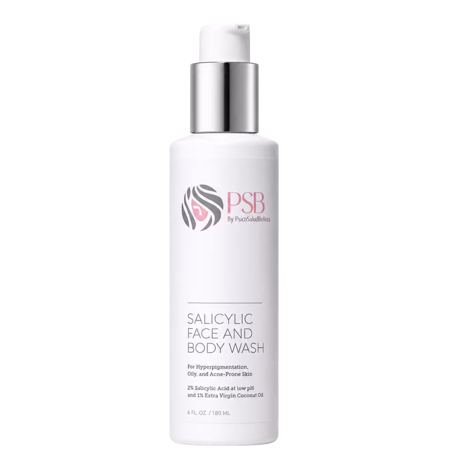 Salicylic Face and Body Wash PSB Skincare con ácido salicílico al 2% y aceite de coco virgen, 6 FL. OZ. / 180 mL
