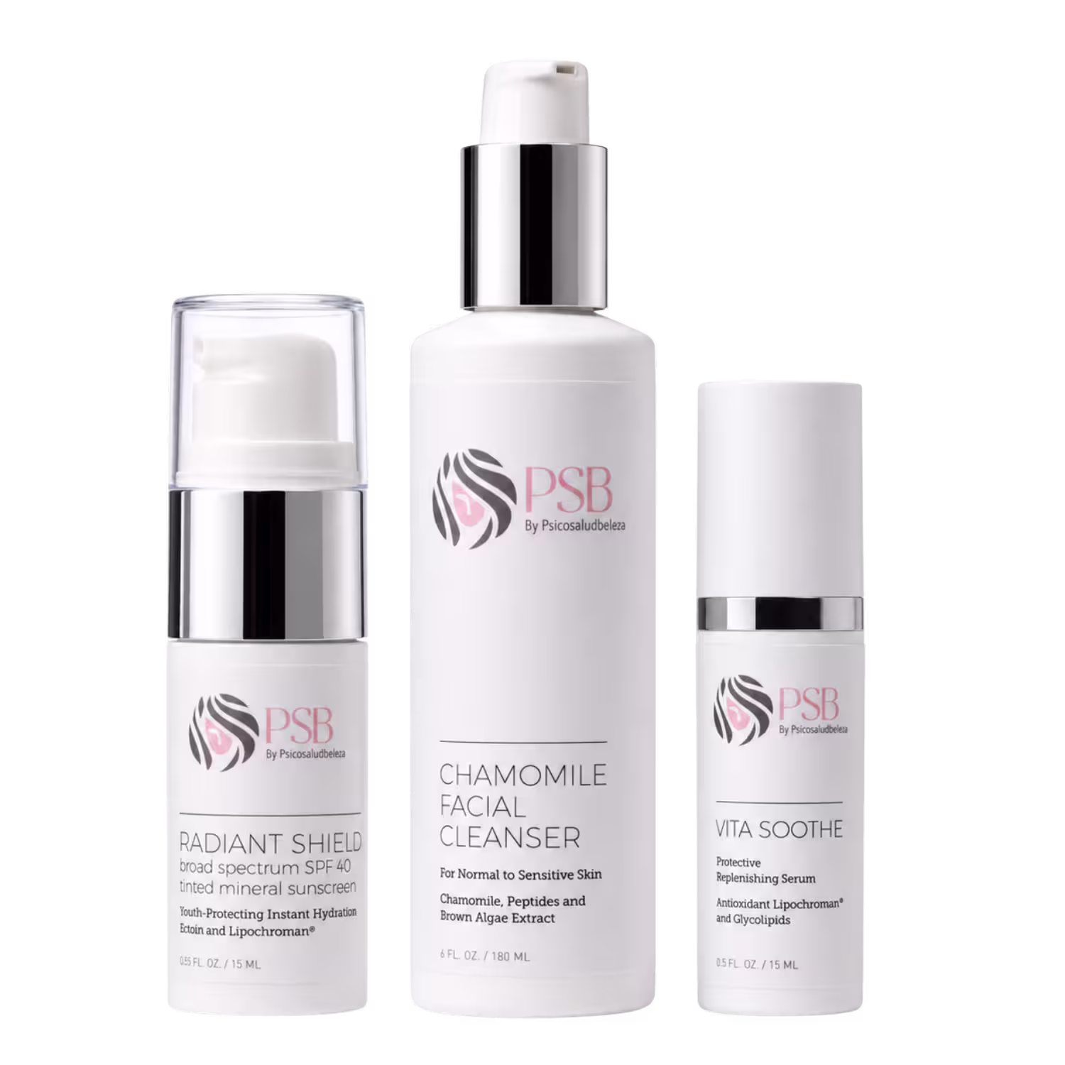 Kit Post Procedure System PSB Skincare con Limpiador de Manzanilla, suero Vita Soothe y protector solar mineral Radiant Shield SPF 40