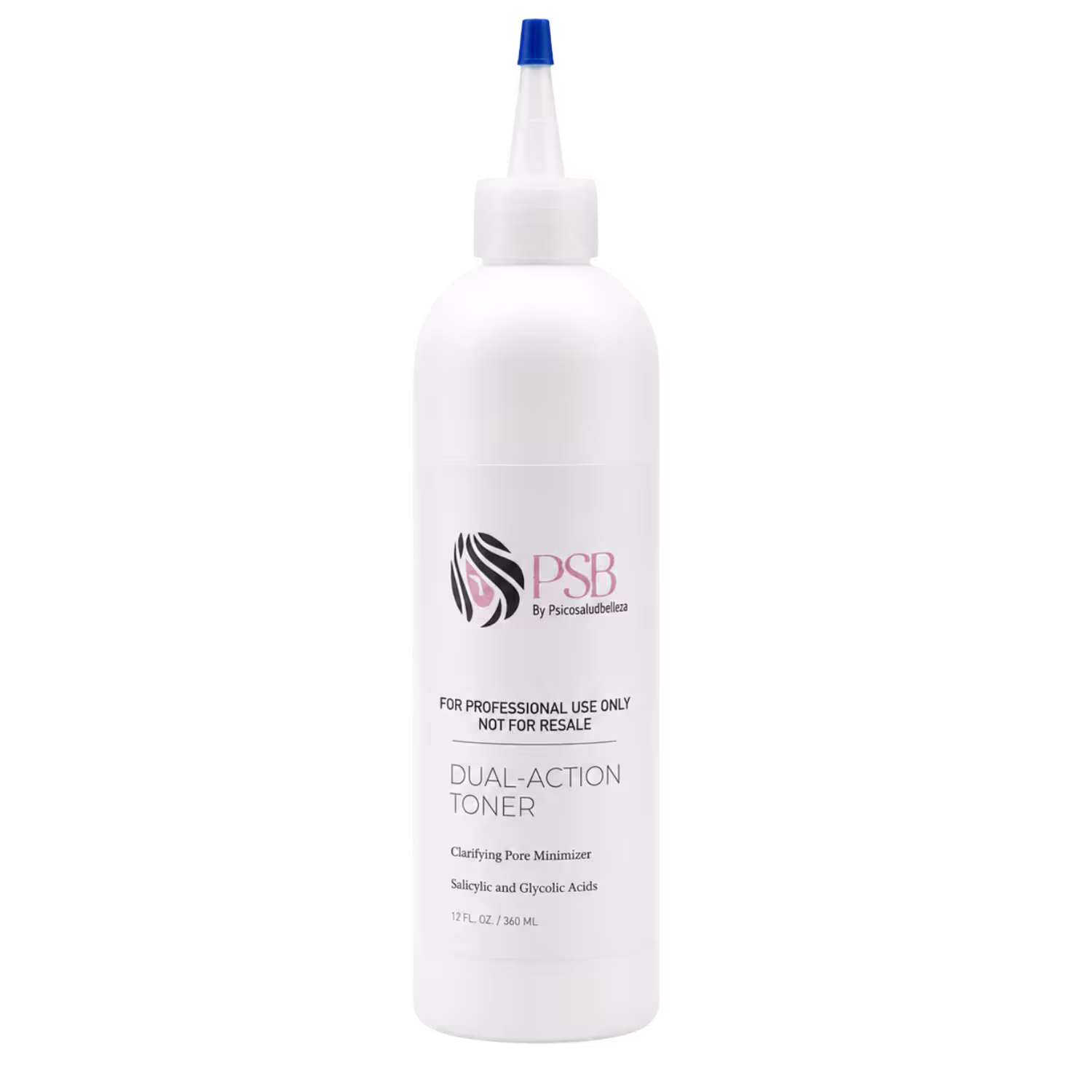 Dual-Action Toner bottle by PSB Skincare with glycolic and salicylic acid, professional back bar size 12 fl oz 360 mL