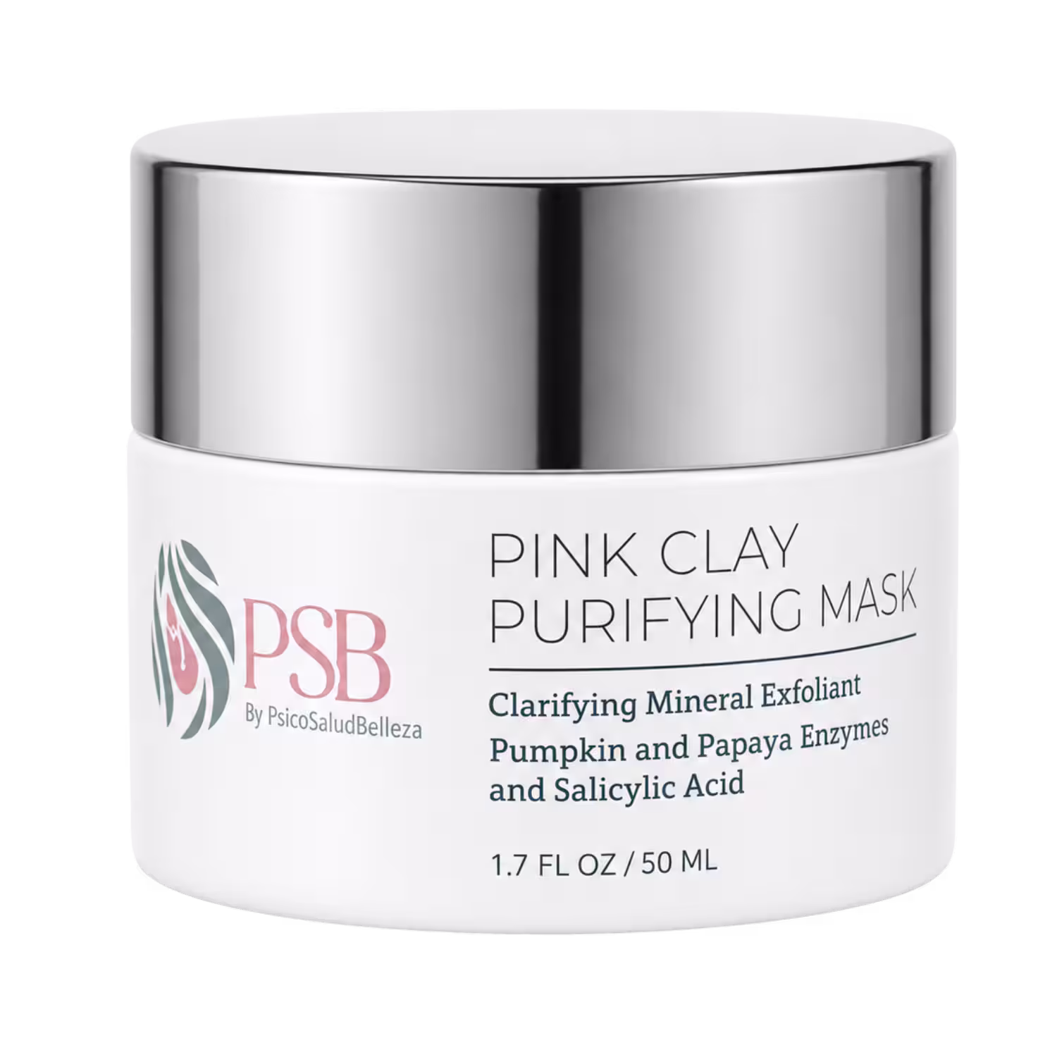 Envase de Pink Clay Purifying Mask PSB Skincare con enzimas de calabaza, papaya y ácido salicílico, 1.7 FL. OZ. / 50 mL