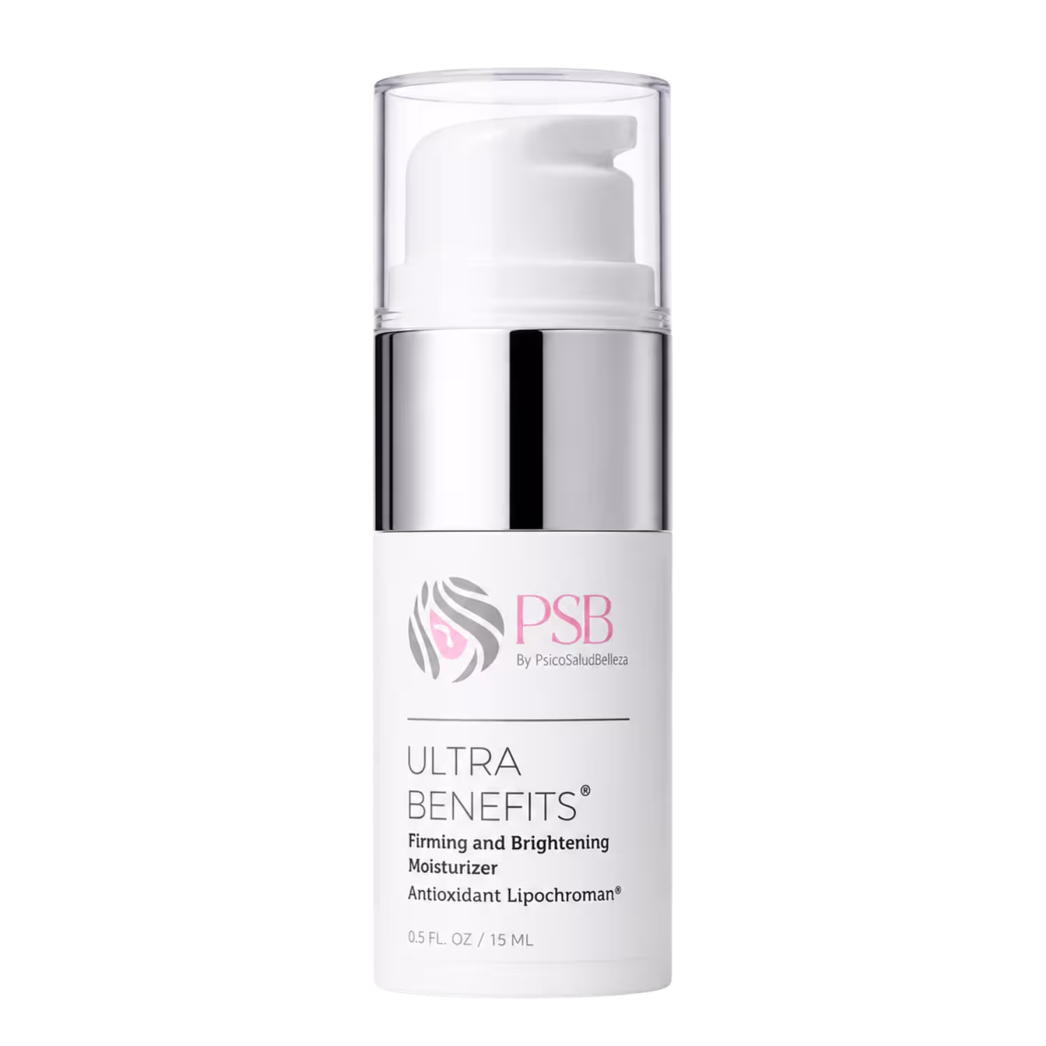 Envase de humectante reafirmante e iluminador Ultra Benefits PSB Skincare con Lipochroman y Chromabright, 1.7 FL. OZ. / 50 mL